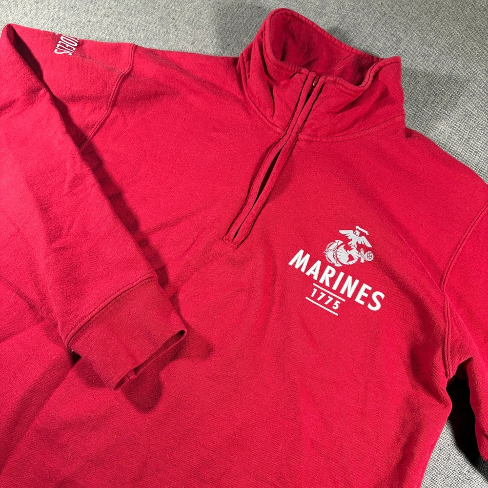 Champion Quarter Zip Sweatshirt Mens Medium Red USMC Marines Semper Fi Pullover